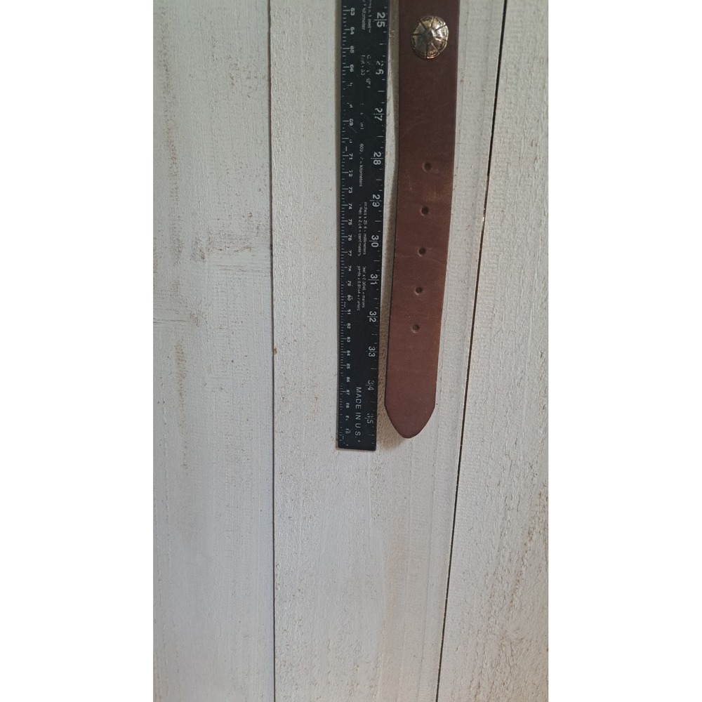 Honest Brown Leather Rugged Western Concho Belt Silver-Tone Buckle 1991 Vintage - Picture 7 of 8